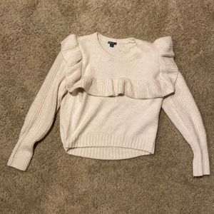 Cream soft sweater with ruffle detail slightly cropped
